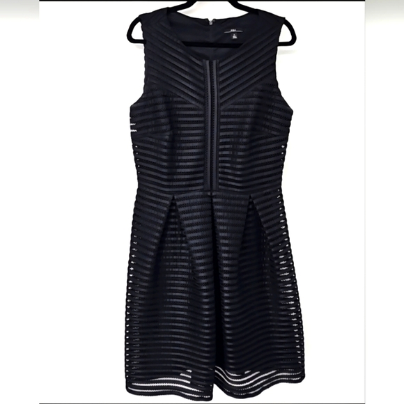 R&K Black Fit&Flare Sheer Eyelet Striped Overlay Sleeveless Cocktail Dress - Picture 1 of 14